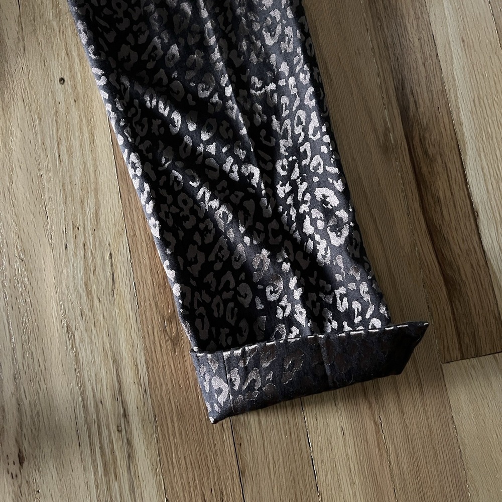 Banana Republic Camden Pants 2 Black Bronze Metallic Leopard Print Straight Leg - Picture 7 of 8